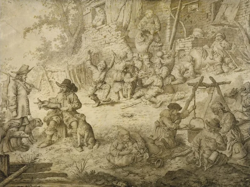1606-Gerrit Adriaensz. de Heer - Contadini e cacciatori davanti a una locanda